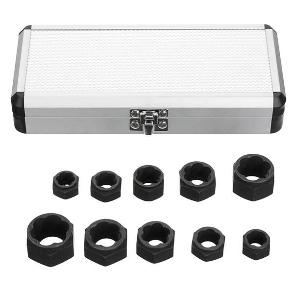 10pcs 9-19mm Broken Bolt Removal Kit Damaged Nut Bolt Remover Stud Extractor Set