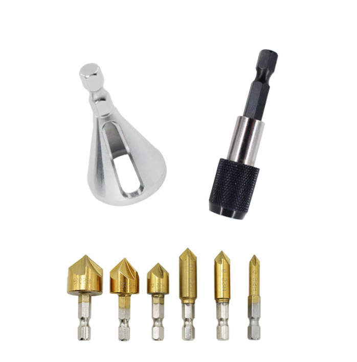 8Pcs Hexagonal Handle Titanium Plated Five-edge Chamfering Knife Reaming Chamferer Shaving Auger Hole Opening Set