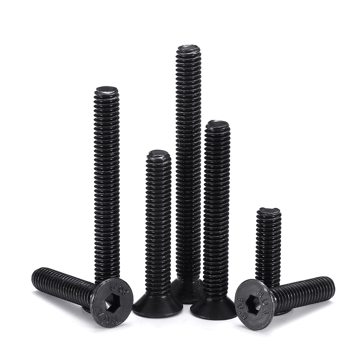 M4CH3 180Pcs M4 Hex Socket Flat Head Screw 10.9 Grade Carbon Steel 6-40mm Bolt Assortment