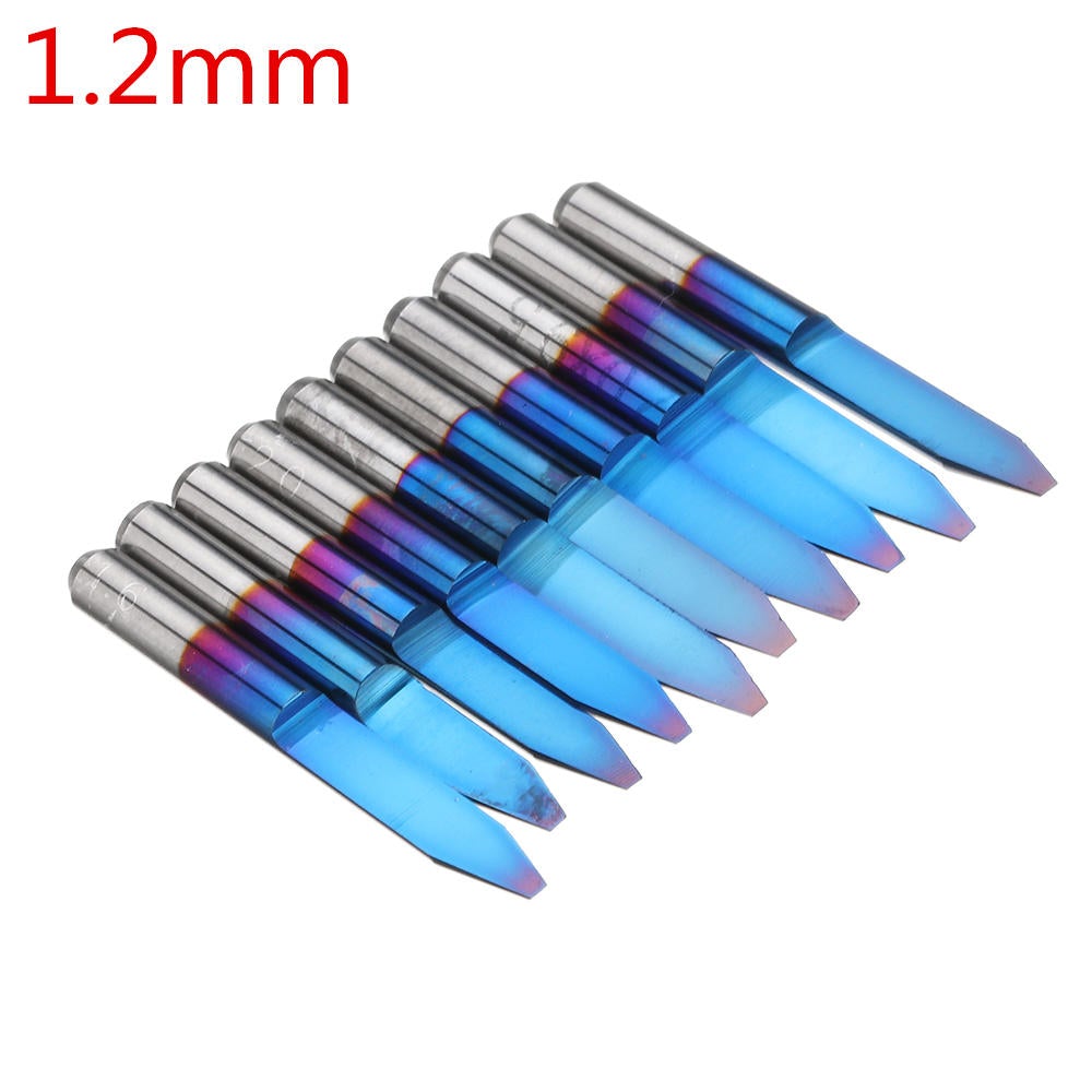 10pcs 0.1-1.5mm 30 Degree PCB Engraving Bit Blue Nano Coated Carbide CNC Flat Bottom Engraving Bit Router Tool