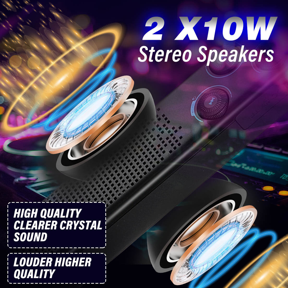 3-IN-1 Bluetooth Microphone 2*10W Hi-Fi Stereo Wireless Speaker 4000mAh Portable Karaoke Mic Recorder