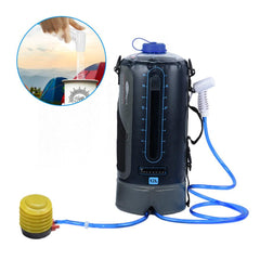 12L Camping Shower Bag Solar Heating Car Motorcycle Washer with Foot Pump Shower Nozzle for Travel Hiking Beach Swimming