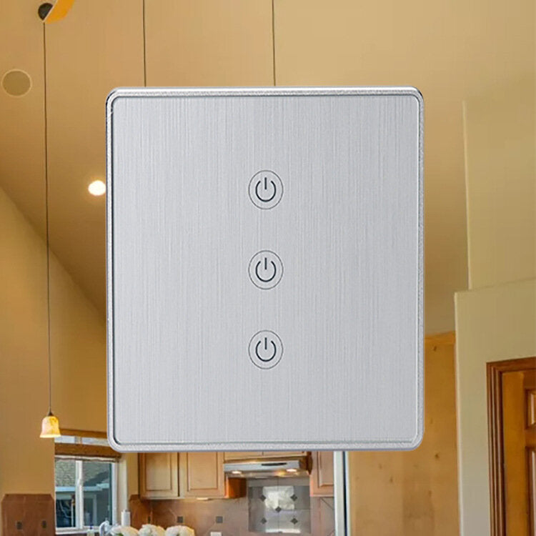 Wifi 3Gang Smart Switch EU Standard Metal Frame Wire Drawing Light Control Switch WF-WS033 100-240V 2.4 GHz