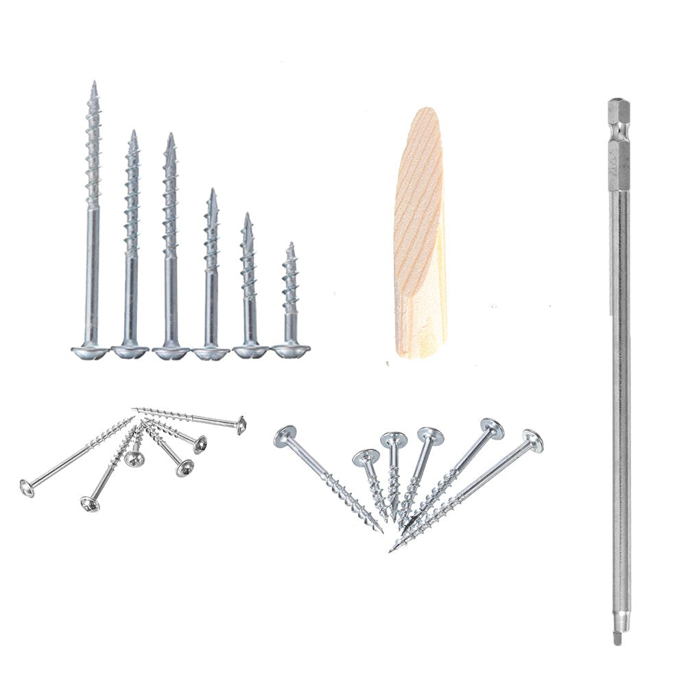 482Pcs 25-64mm Self Tapping Pocket Hole Screw Project Kit SQ2 Square Head Driver Wood Pocket Hole Plugs with 150mm Screwdriver Bit