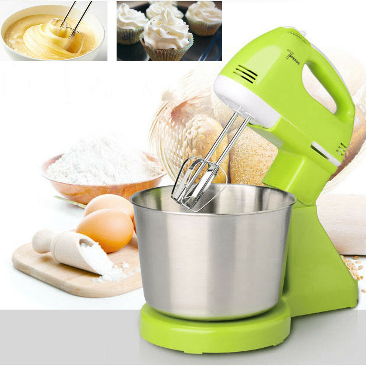 7 Speed Electric Egg Beater Dough Cakes Bread Egg Stand Mixer + Hand Blender + Bowl Food Mixer Kitchen Accessories Egg Tools