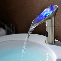 Automatic Sensor Faucet Waterfall LED Bathroom Basin Sink Widespread Brass Mixer Tap Single Lever