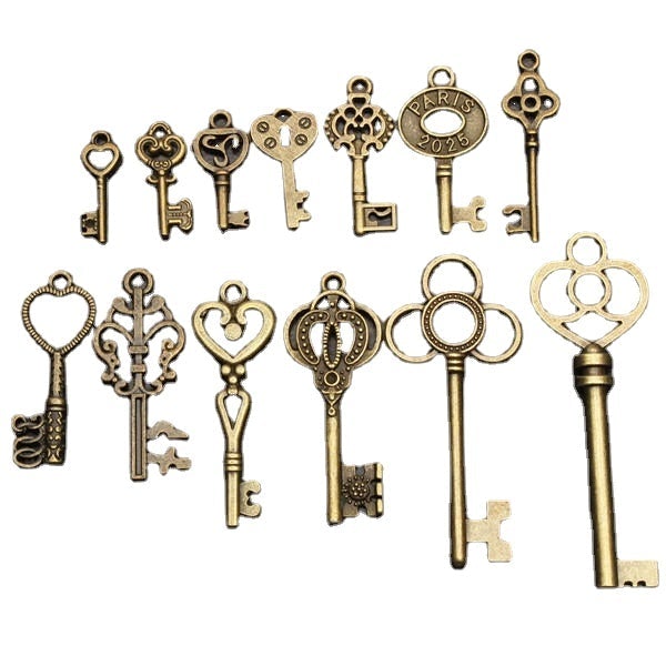 13pcs Antique Vintage Skeleton Key Lot Set Pendant Heart Bow Lock Steampunk Jewel