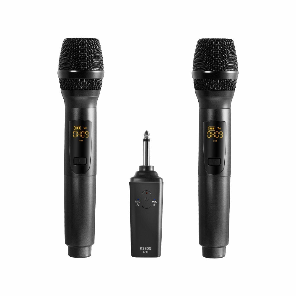 Portable 10-Channel Rechargeable Wireless Microphones UHF Mics with Receiver Working Distance 50 Feet