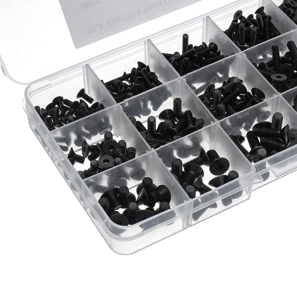 460Pcs M3 M4 M5 Flat Head Hex Socket Screw Carbon Steel 10.9 Grade Bolt Nut Assortment Kit 8-20mm