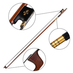 Bow 4/4 Size Violin Bow Round Stick Lizard Skin Grip Black Horsehair W/ Ebony Frog Violin/ Fiddle Bow