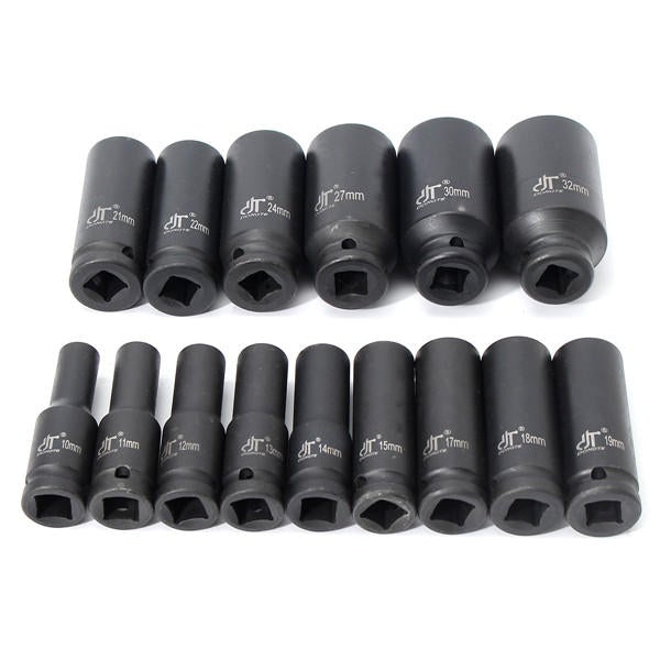 15pcs 1/2 Inch Drive Deep Impact Metric Socket Set 10-32mm Air Garage Socket Wrench Tool