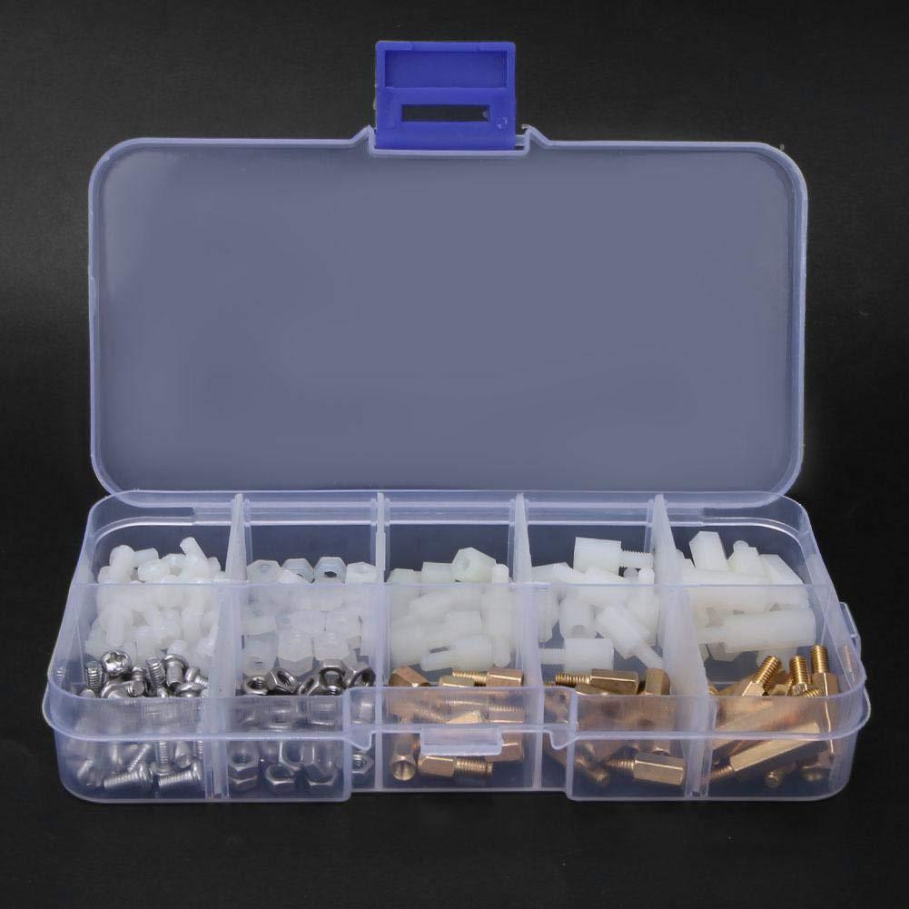 M3BN6 180Pcs M3 Nut Screw Standoff Set Nylon Stainless Steel Brass Hex Standoff Nut Screw Set Assortment Kit with Storage Box