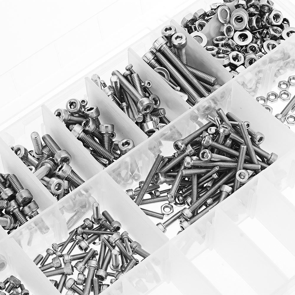 1080Pcs 304 Stainless Steel Hex Socket Head Cap Screw Nuts Flat Washers Kit M2/3/4