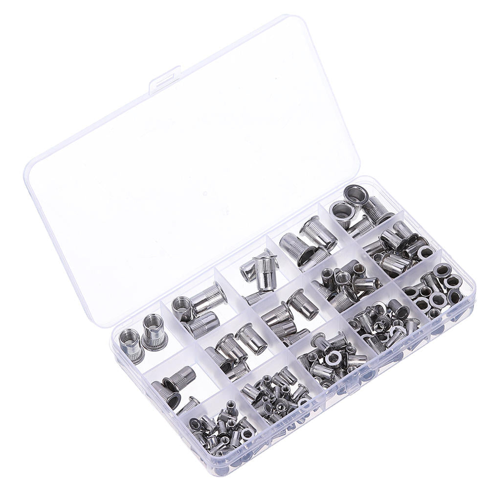 180Pcs M3/M4/M5/M6/M8/M10 Stainless Steel Rivet Nut Threaded Countersunk Head Insert Nut Tool Kits