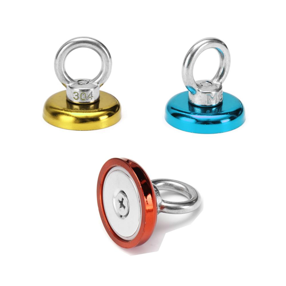 36x30mm 50KG Neodymium Recovery Magnet Red/Yellow/Blue Eyebolt Hook Metal Detector
