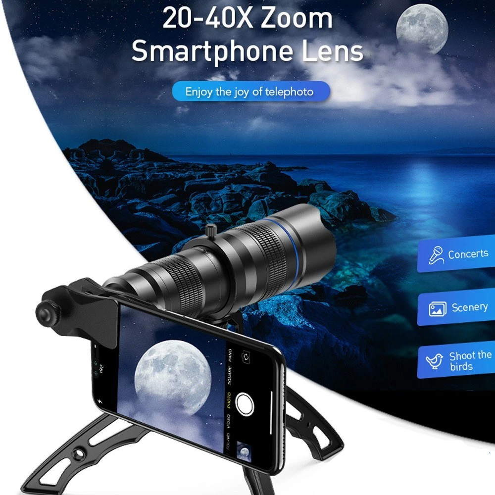 Metal HD 20-40X Zoom Single-tube Telescope External Dual Adjustment Monocular Phone Telephoto Lens
