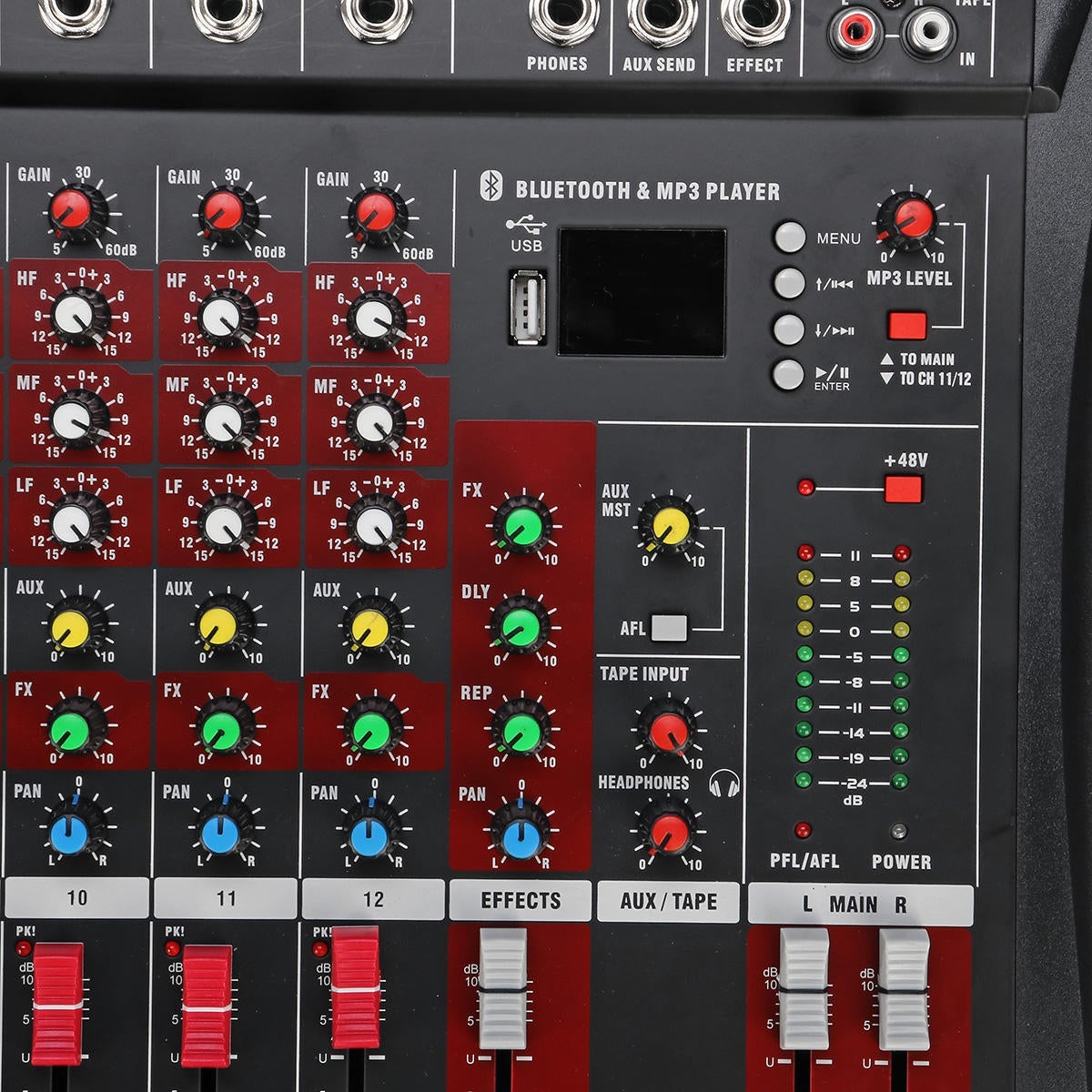 12 Channel Bluetooth Live Studio Audio Mixer Mixing Console with USB XLR Input 48V Phantom