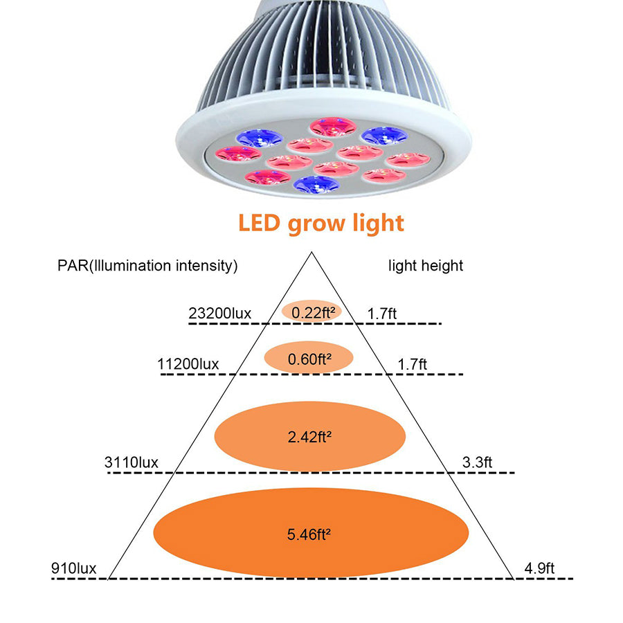 12W 24W 36W Led Grow Light Full Spectrum 12 PCS LED Growth Lamp Ultra Bulb For Plants All Stages