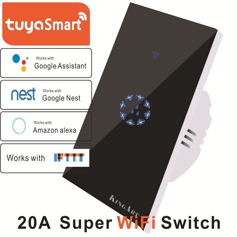 Smart WIFI Touch Wall Switch Panel EU Standard Remote 20A Control Works with Amazon Alexa Google Home