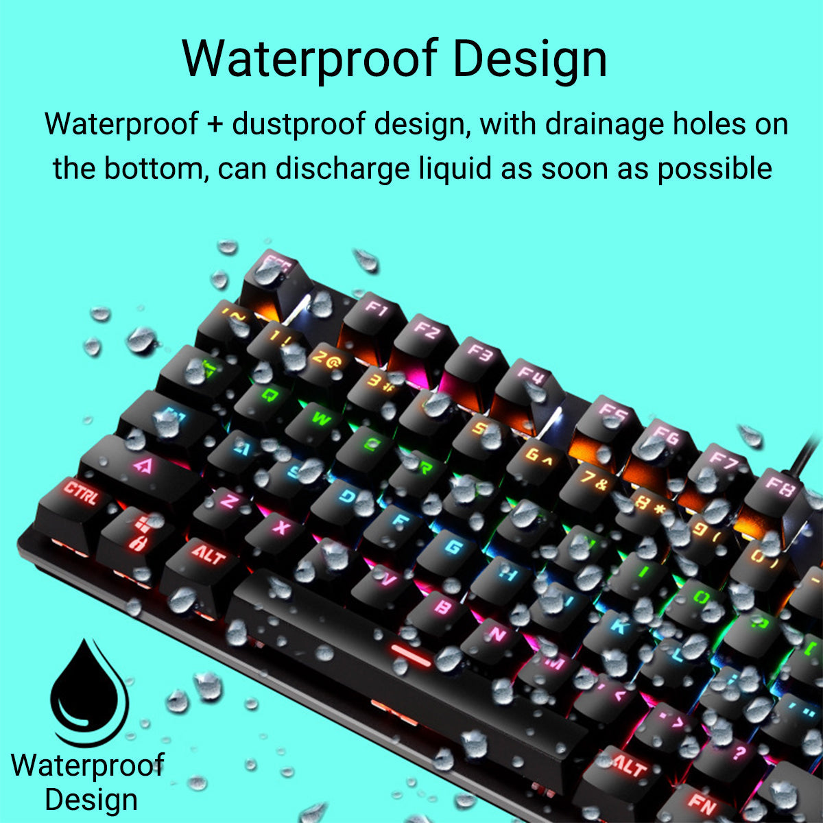 87 Keys Wired Mechanical Keyboard Blue Switch Waterproof 19 RGB Backlight Gaming Keyboard for Windows XP/7/8/10