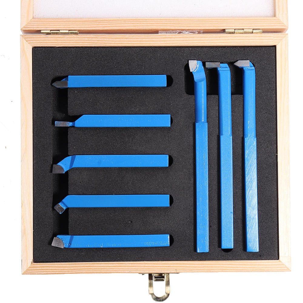 8Pcs Welding CNC Lathe Cutting Tool 8mm/10mm/12mm Carbide Turning Tool Set with Wooden Box