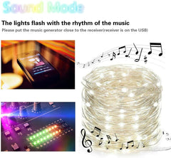 LEDs Music Fairy String Light Silver Wire Twinkle Starry Lights with Remote Control Timer 32.8ft