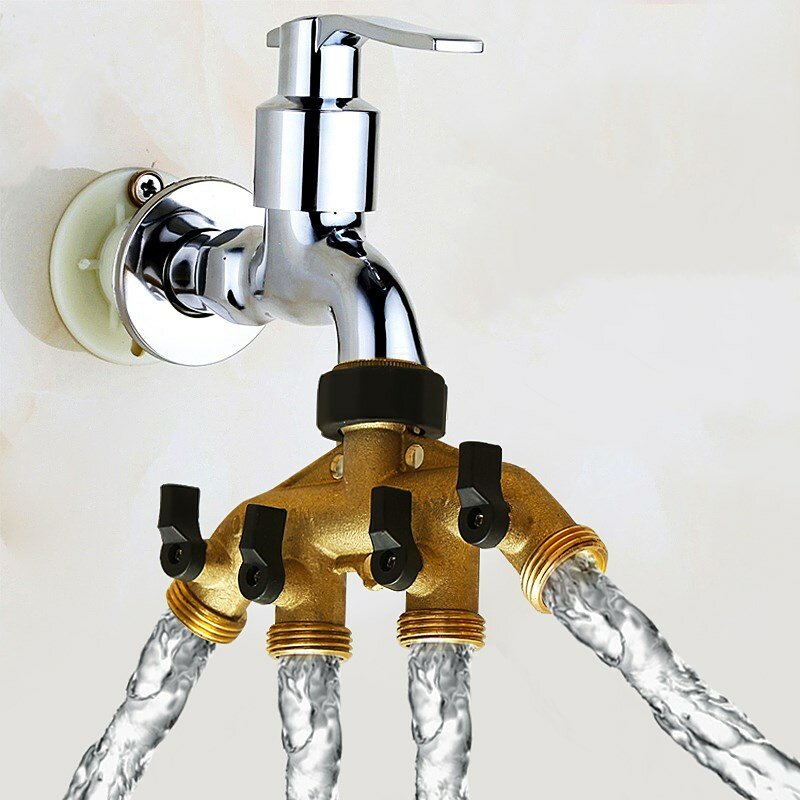 American Standard 3/4 Inch 4 Way Brass Hose Faucet Manifold Water Segregator Garden Tap Connector Splitter Switcher Control Shut Off Valve