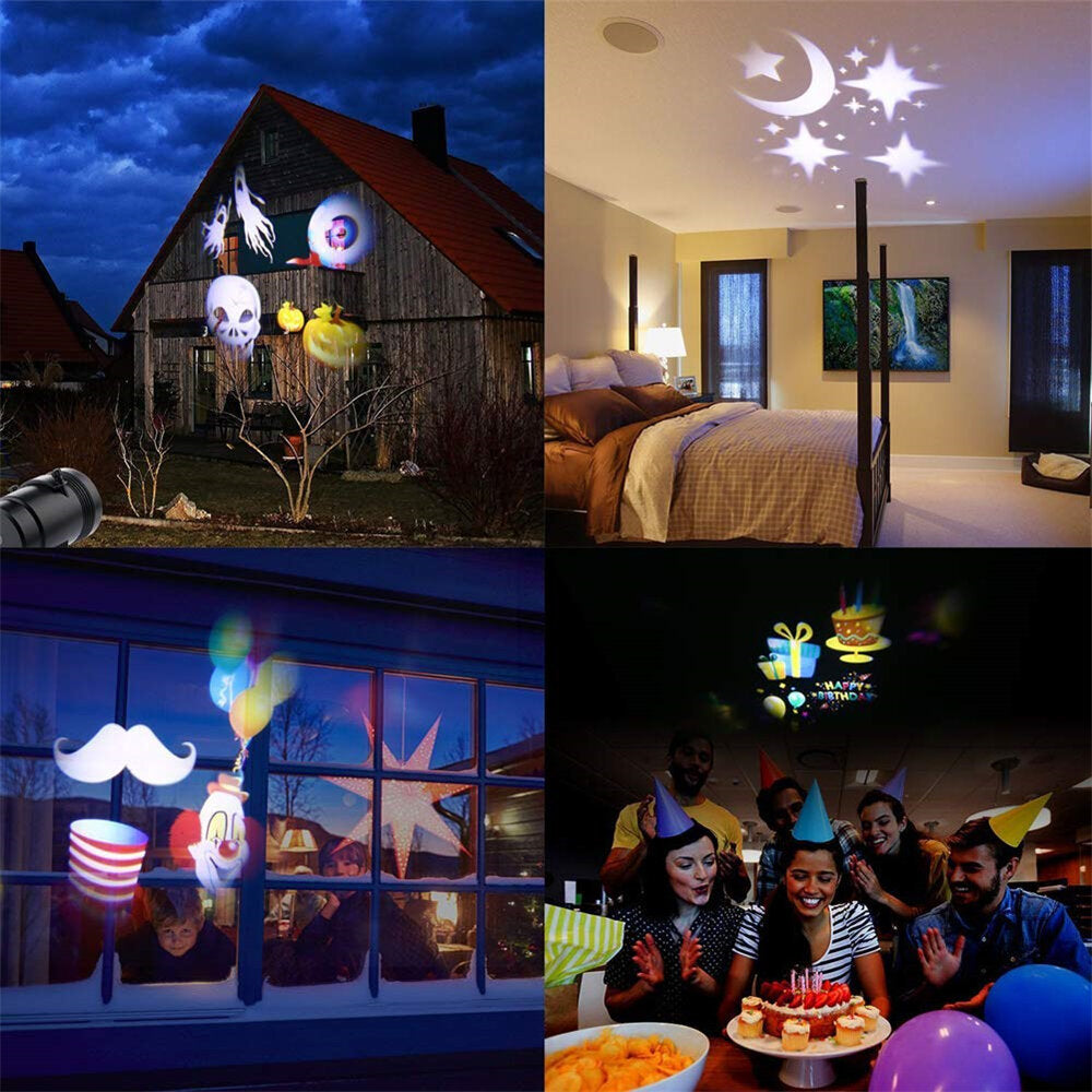 Projector Lamp Slide Show LED 16 Cards Christmas Outdoor Projection Lamp Multiple Usage Light For Home Garden Decor