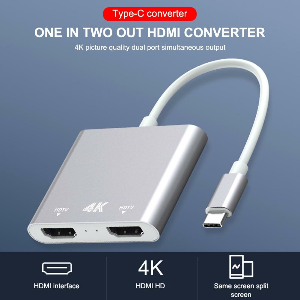 USB-C to Dual HDMI Adapter Converter Support Mirror Mode Expanded Mode For Smart Phone Tablet Laptop For iPad Pro 2020 MacBook Air 2020