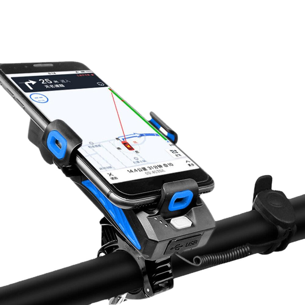 Bicycle LED Light USB Rechargeable Horn Phone Holder 4 in 1