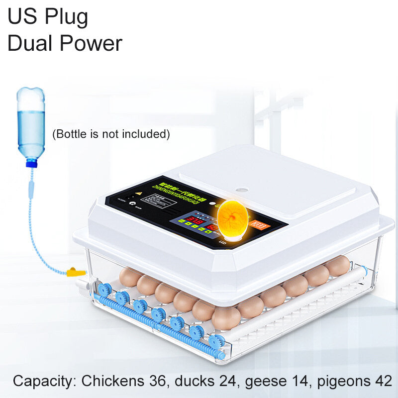 36 Egg Automatic Incubator Brooder Digital Fully Hatcher Turning Chicken Duck Humidity Temperature Control Machine with LED Candling Lamp 220V