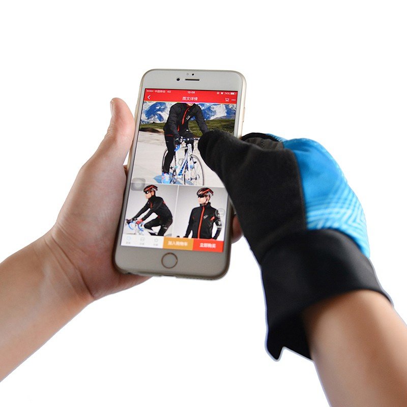 Winter Waterproof Full Finger Touch Scree Cycling Gloves with Rain Cover Stripe Style