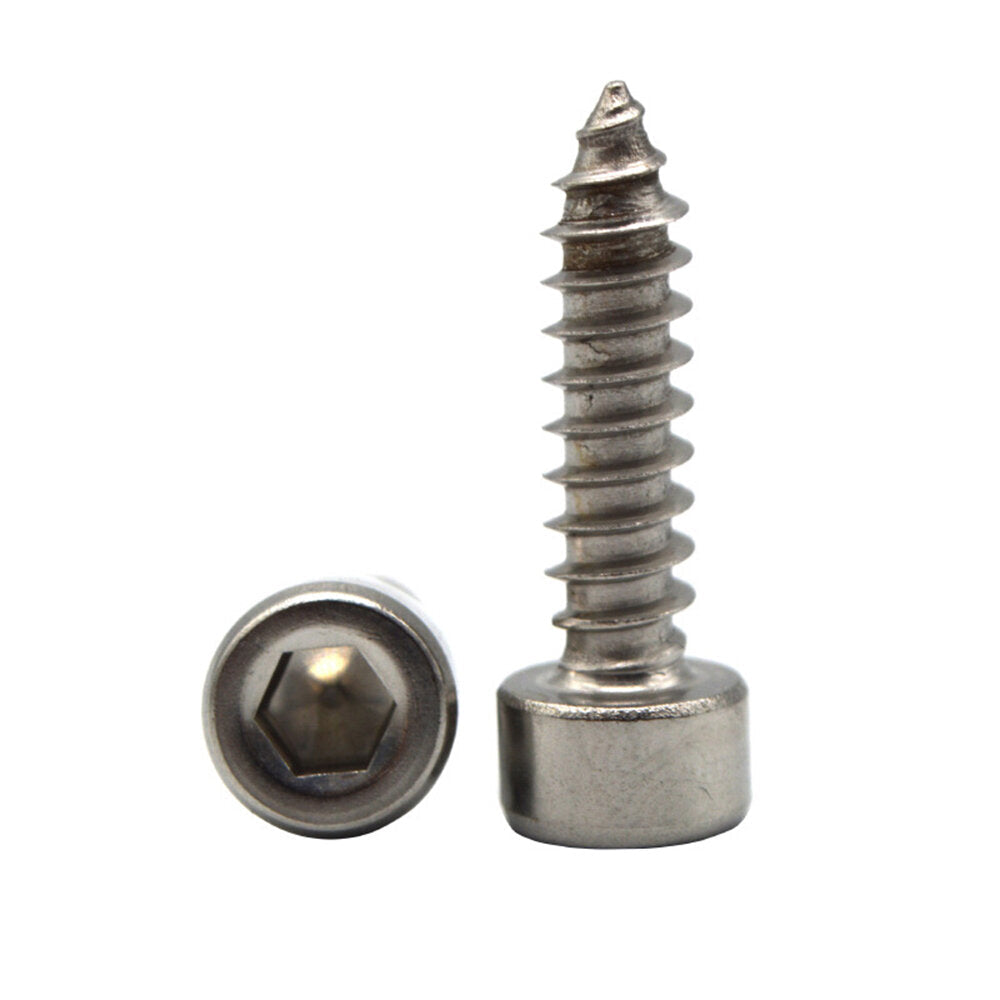 50Pcs M2 304 Stainless Steel Hex Socket Cylinder Cap Head Self Tapping Screw Wood Screws Speaker Screws Optional Length