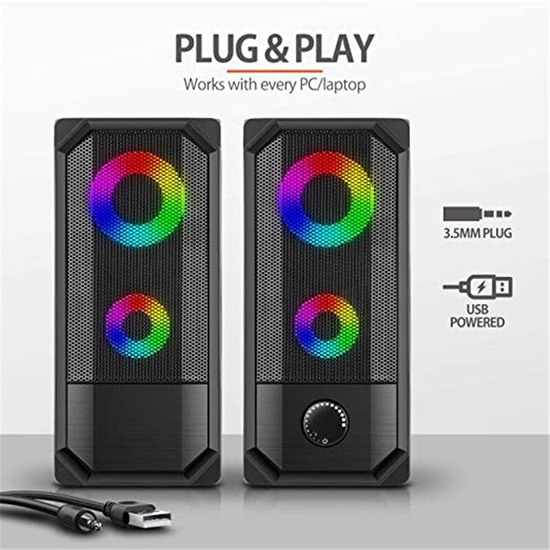 Wired Computer Speaker 10W Stereo Bass RGB Luminous USB 3.5mm Desktop Soundbar Multimedia Speaker