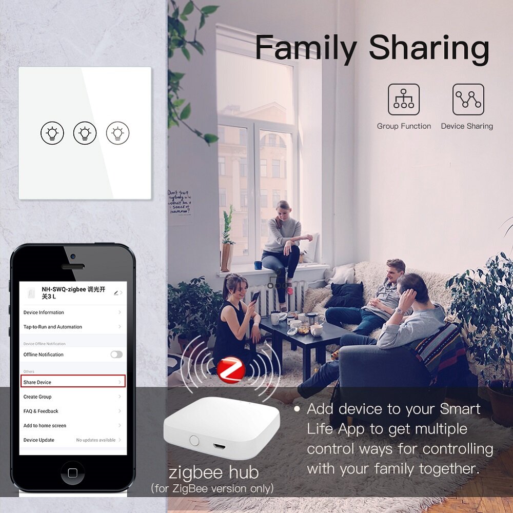 Dimming Switch Thyristor Stepless Dimming EU Smart Switch Works with Alexa Google Home 250V 1/2/3 Gang