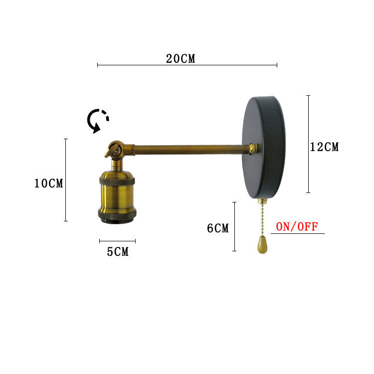 AC85-265V Adjustable Single Head Wall Lamp With Switch Bedside Retro Wall Light Without Bulb Stairs Bedroom Living Room