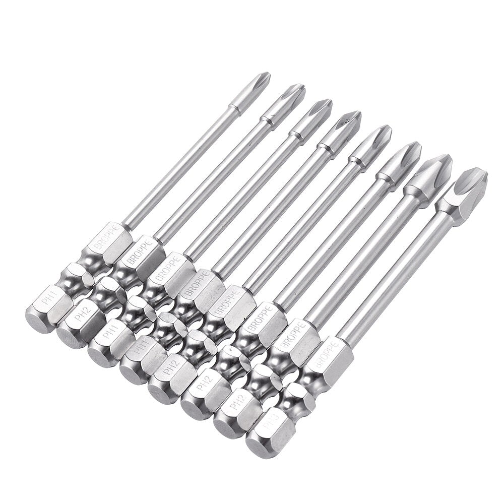 8Pcs 75mm/100mm Length Impact Phillips Screwdriver Bit High Torque Cross Screwdriver Bit S2 Strong Magnetic Screwdriver Bit