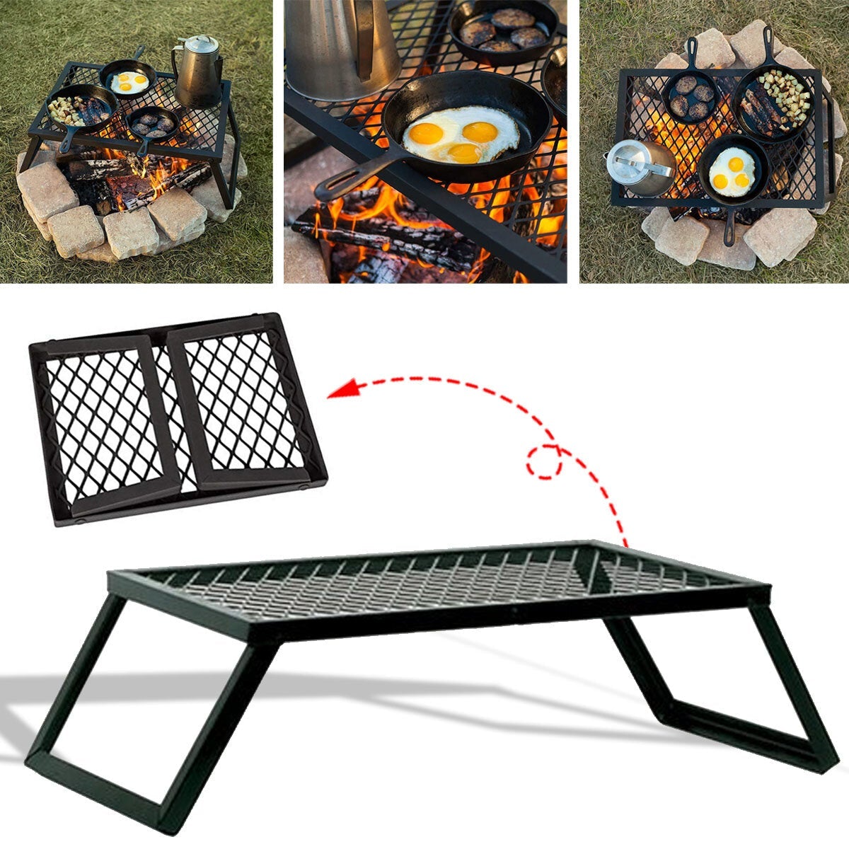 Portable Folding Grill Grate Camping BBQ Cooking Open Over Fire Outdoor Folding Garden Furniture