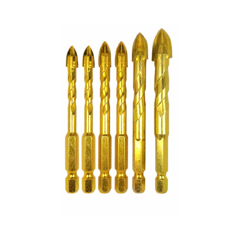 4/6/8Pcs 1/4 Inch Hex Shank Twist Glass Bits Set Titanium Ceramic Drilling 6-12mm Tile Concret Cross Tip Hole Bit