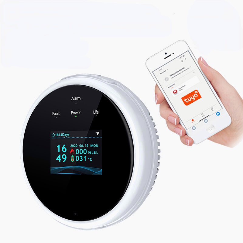 Wifi Natural Gas Sensor LCD Screen Household Smart Gas Alarm Detector Leakage Sensor Wifi Temperature Detectors Work with Amazon Alexa Google Home