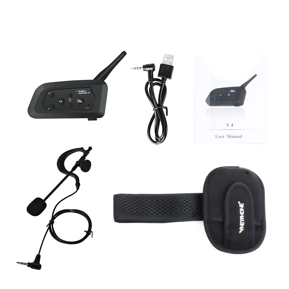 Wireless Bluetooth Intercom Motorcycle Snowmobile Headset Full Waterproof with FM