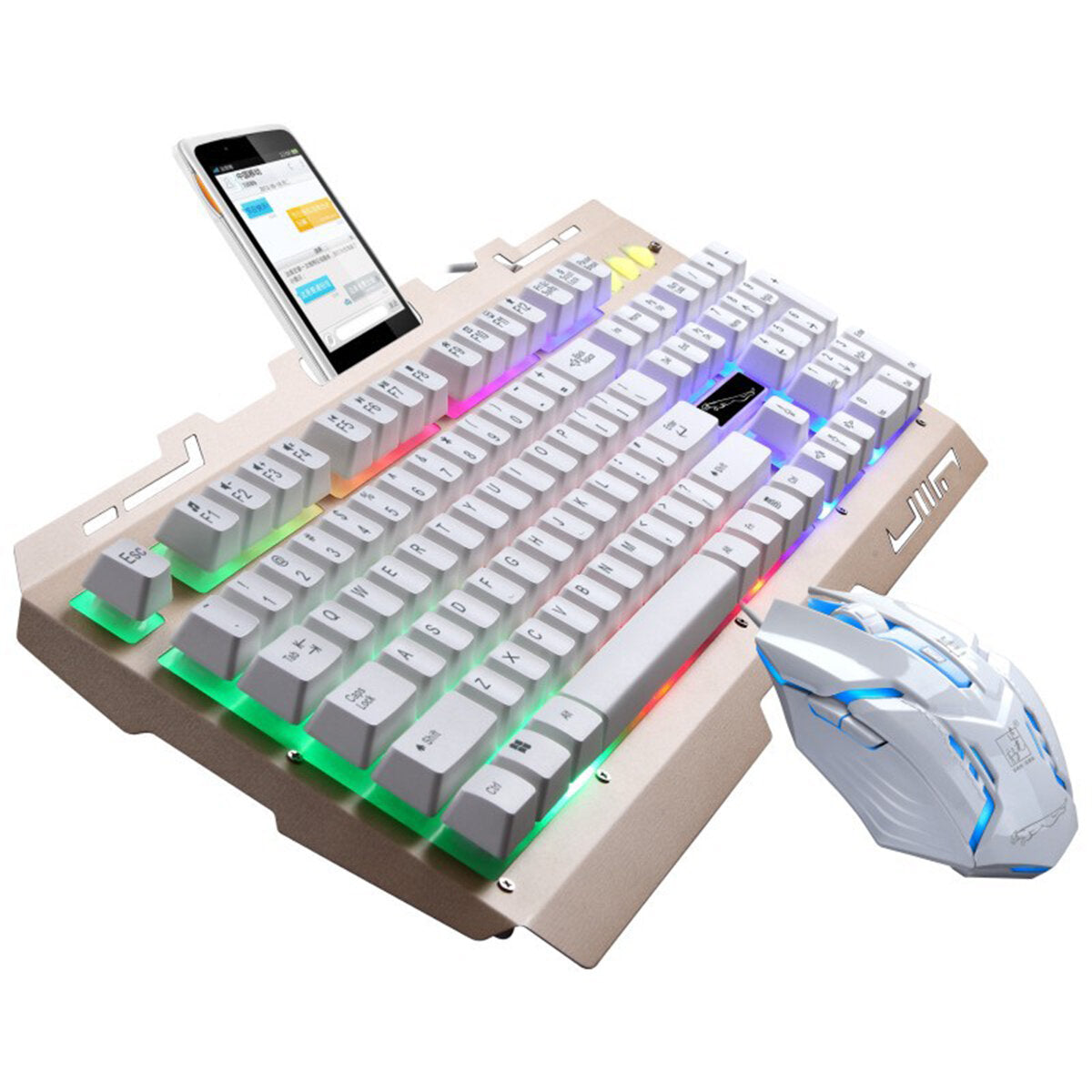 Mechanical Feel Wired Gaming Keyboard & Mouse Set 104 Keys USB Wired Keyboard 2400DPI Ergonomic Mouse LED Luminous Rainbow Backlit