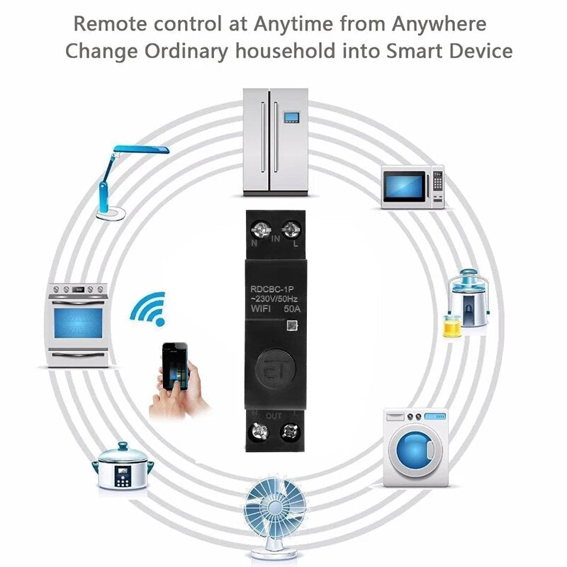 1P 50A 18mm WiFi Smart Circuit Breaker Remote Control Switch Works with Amazon Alexa Google Home