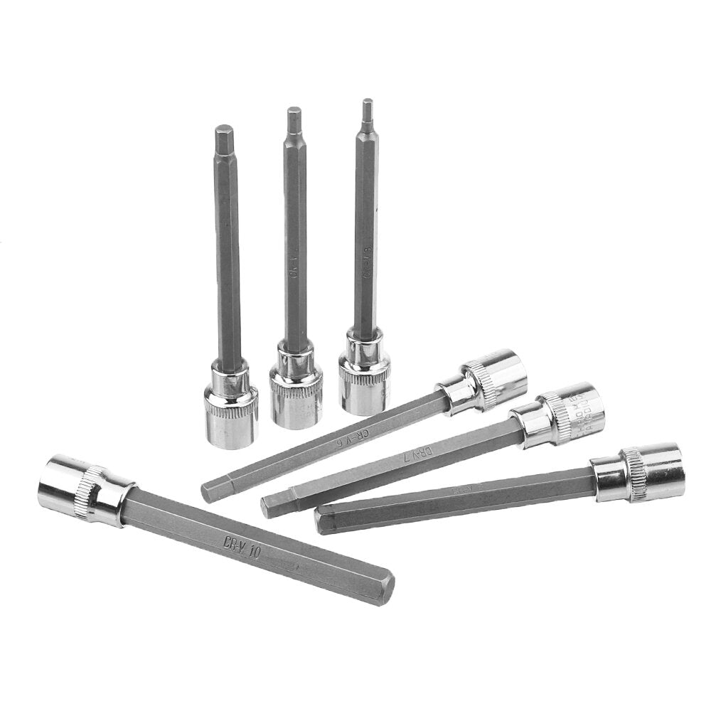 7Pcs 3/8" Drive Long Reach Hex Bit Socket Set 3-10mm CR-V Screwdriver Head Set