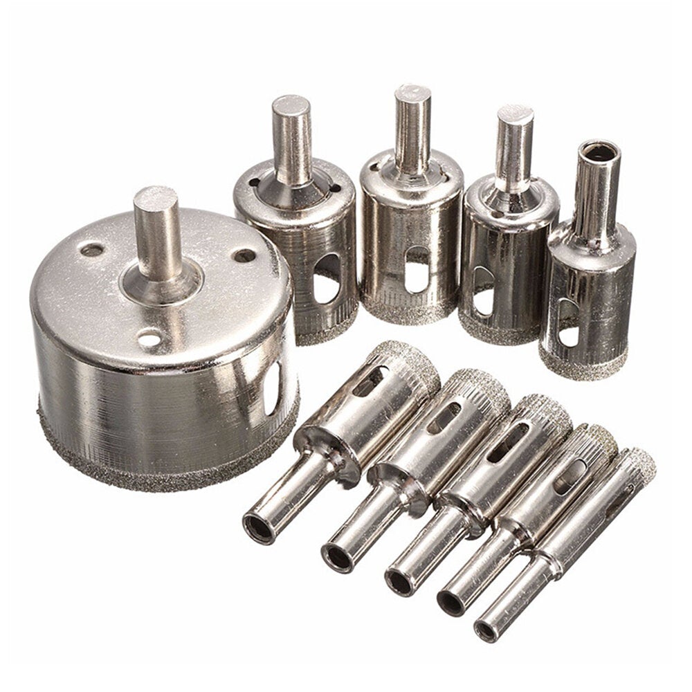 10pcs 8-25-50mm Diamond Hole Saw Drill Bit with Cutter Guide Jig Fixture for Glass Porcelain Ceramic Granite Stone