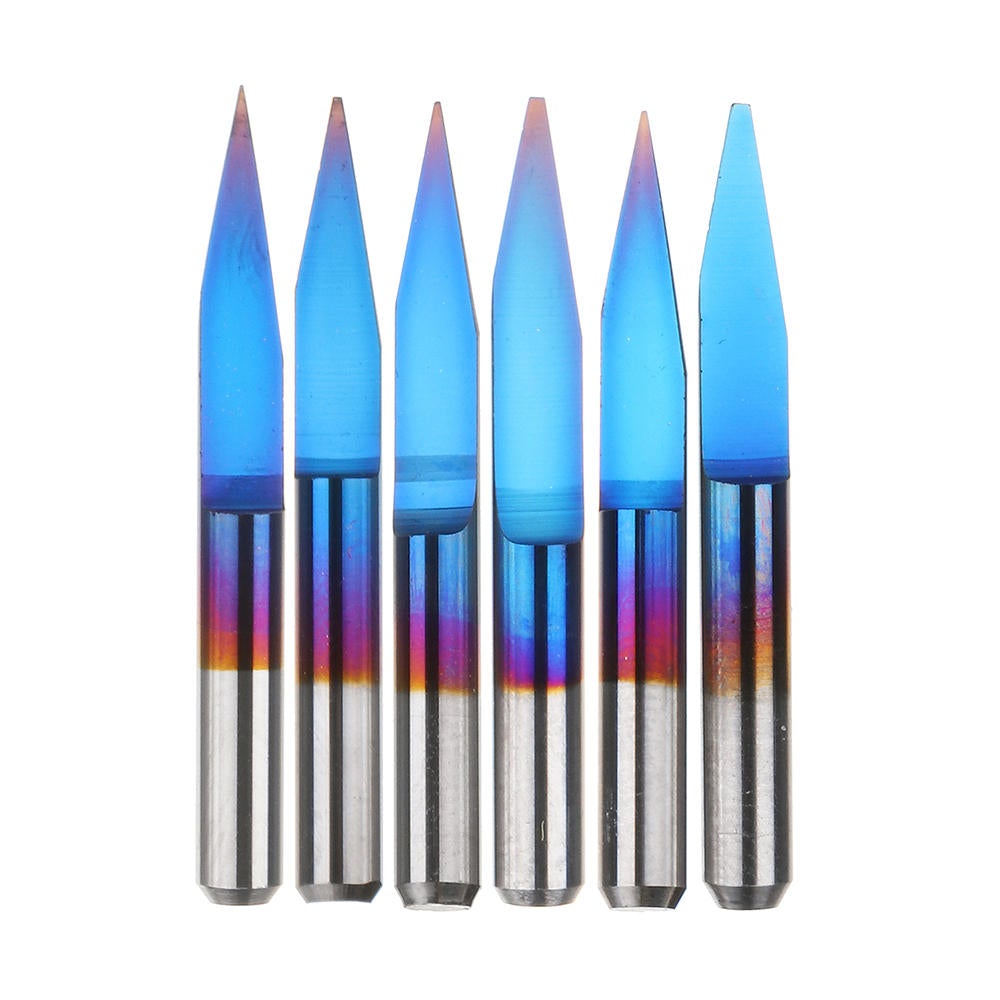 10pcs 0.1-0.7mm 20 Degree Engraving Bit Blue Nano Coated Carbide Flat Bottom PCB Engraving Bit CNC Router Tool