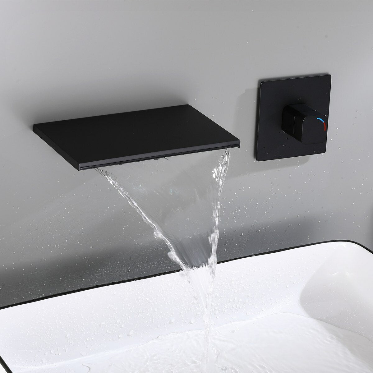 Modern Single Handle Wall Mount Faucet Waterfall Spout Bathroom Tub Basin Concealed Tap Hot Cold Water Mixer