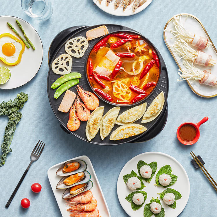 1300W Electric Grill with Hot Pot from Non-stick 3 Gear Adjustment