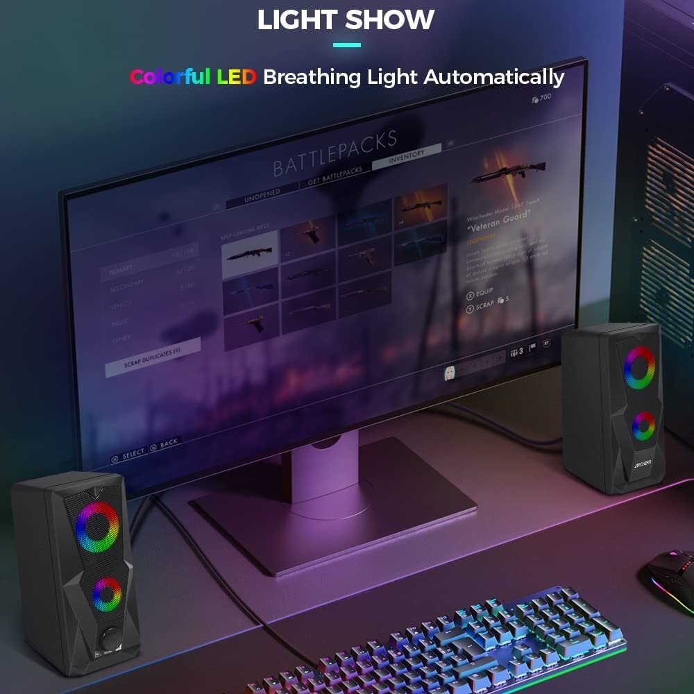 Computer Speaker Gaming Speaker RGB Light PC 2.0 USB Powered Stereo Volume Control Desktop Speaker