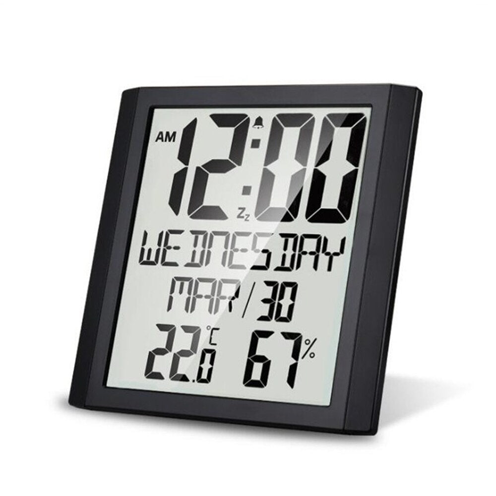 Digital Wall Clock Temperature & Humidity Snooze Alarm Clock Indoor Thermo-hygrometer Weather Monitor for Home